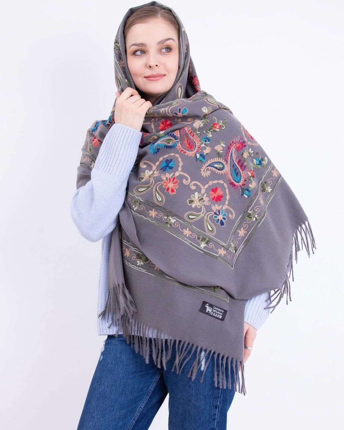 Embroidered cashmere scarf