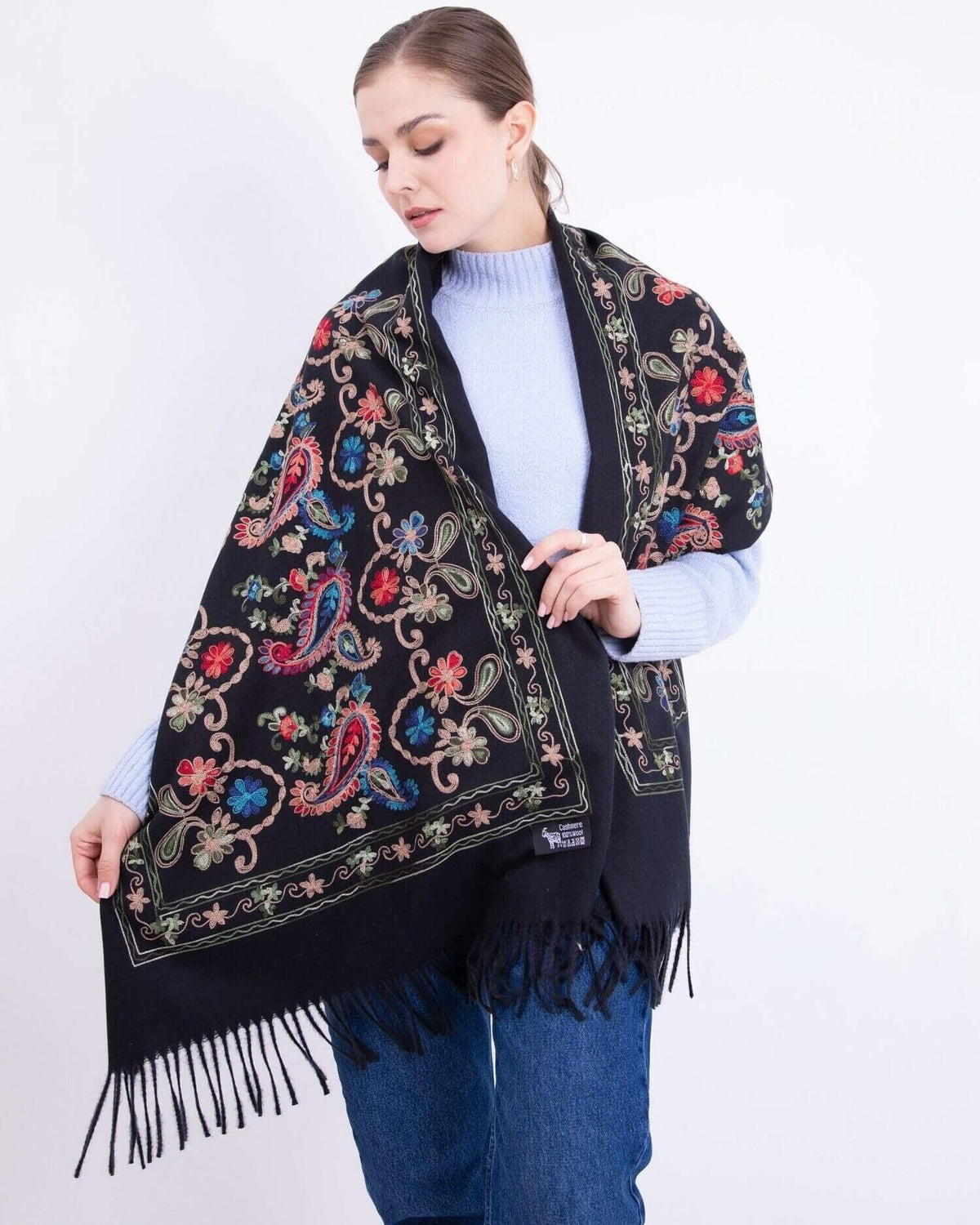 Embroidered cashmere scarf