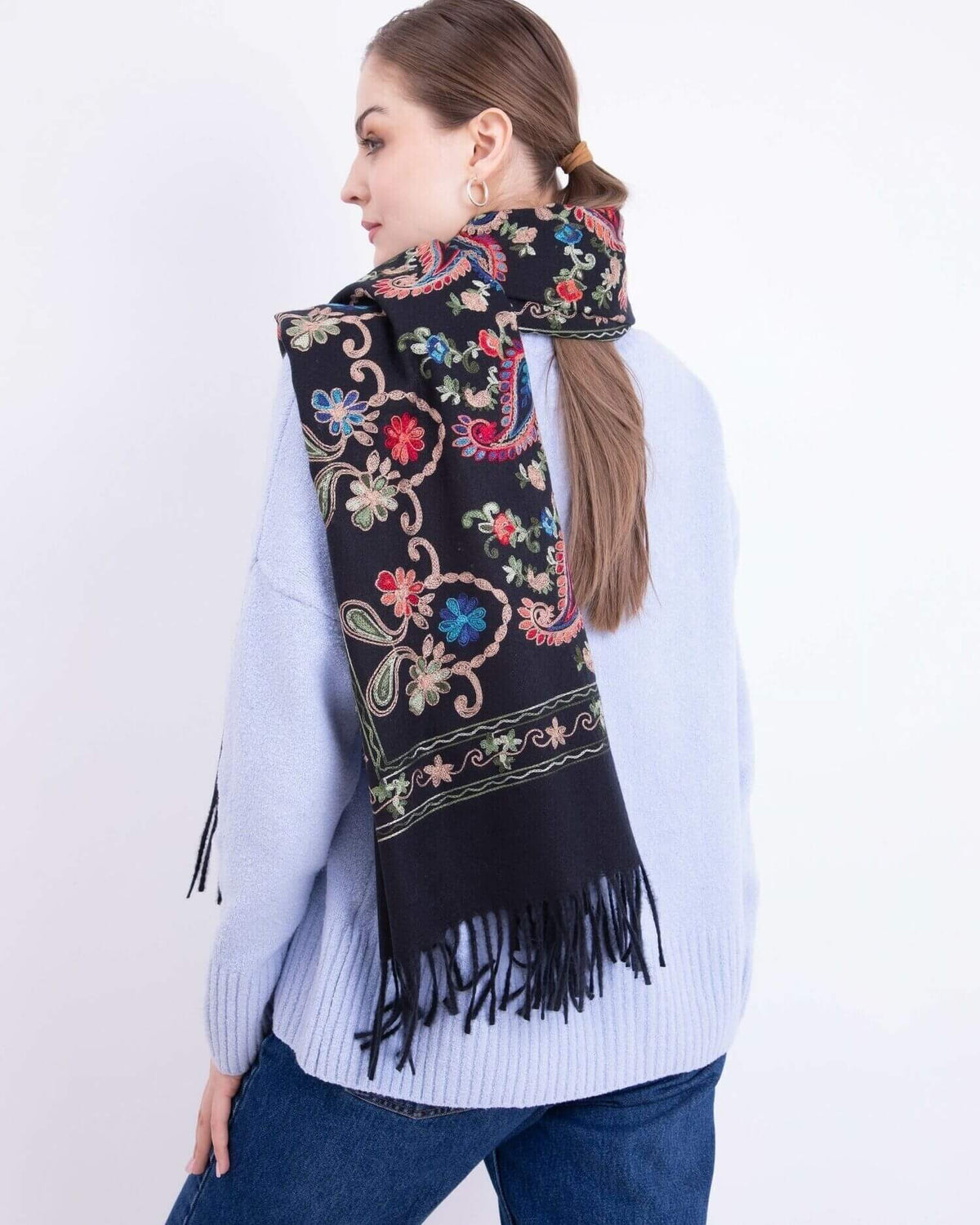 Embroidered cashmere scarf